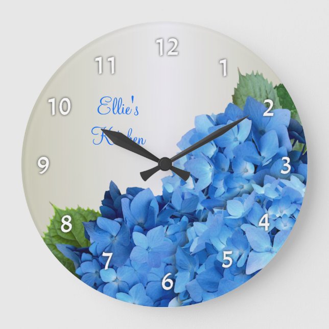 Grande Horloge Ronde Blue Hydrangea Personalized Wall Clock (Recto)