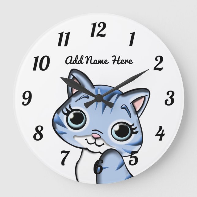 Grande Horloge Ronde Blue Kitten Large Clock (Recto)