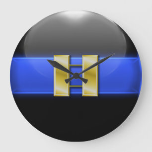 Grande Horloge Ronde Blue Line mince - capitaine de police d'or barres