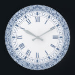 Grande Horloge Ronde Blue Morocco Elegant Casbah<br><div class="desc">Elegant damask est en train de faire des Moroccan Blue and White.</div>