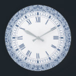 Grande Horloge Ronde Blue Morocco Elegant Casbah<br><div class="desc">Elegant damask est en train de faire des Moroccan Blue and White.</div>