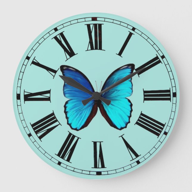 Grande Horloge Ronde Blue Morpho Wall Clock (Recto)