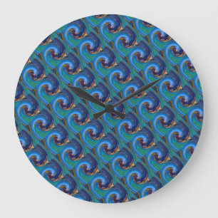 Grande Horloge Ronde Blue N Green Tiled Abstract