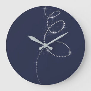Grande Horloge Ronde Blue Navy Pastel Crystals Gris Infinity Diamond