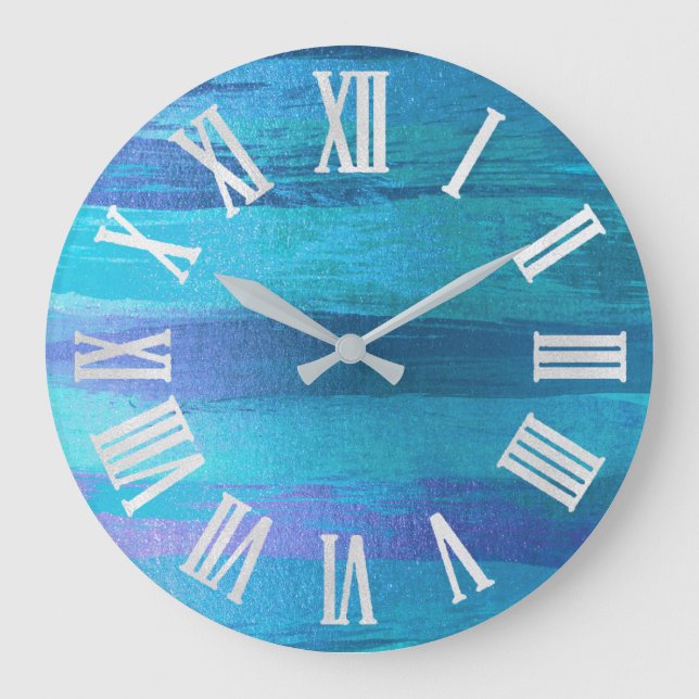 Grande Horloge Ronde BLUE OCEAN STROKES BEACH MAISON chiffres romains (Recto)