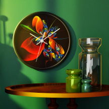 Blue Orange Floral Moderne Art Abstrait Motif #03