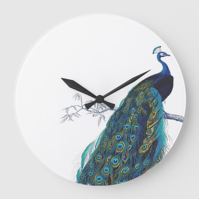 Grande Horloge Ronde Blue Peacock with beautiful tail feathers (Recto)