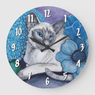 Grande Horloge Ronde Blue Point Siamese Chat