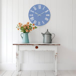Grande Horloge Ronde Blue Pstel Gray Metallic Silver Roman Numbers<br><div class="desc">Unique minimal and decorative 
Corresponds to actual fashion trend in home decor.
You can change the shape and color of the hand.
florenceK design</div>