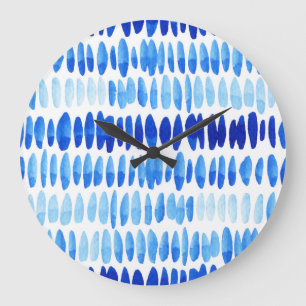 Grande Horloge Ronde Blue Raindrops : Aquarelle sans couleur Abstrait