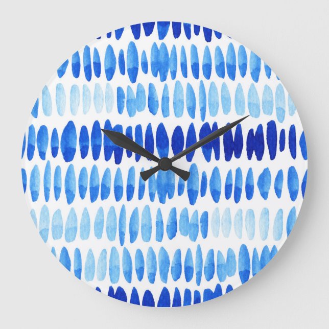 Grande Horloge Ronde Blue Raindrops : Aquarelle sans couleur Abstrait (Recto)
