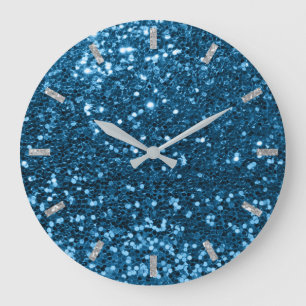 Grande Horloge Ronde Blue Sapphire Aqua Sparkly Faux Parties scintillan