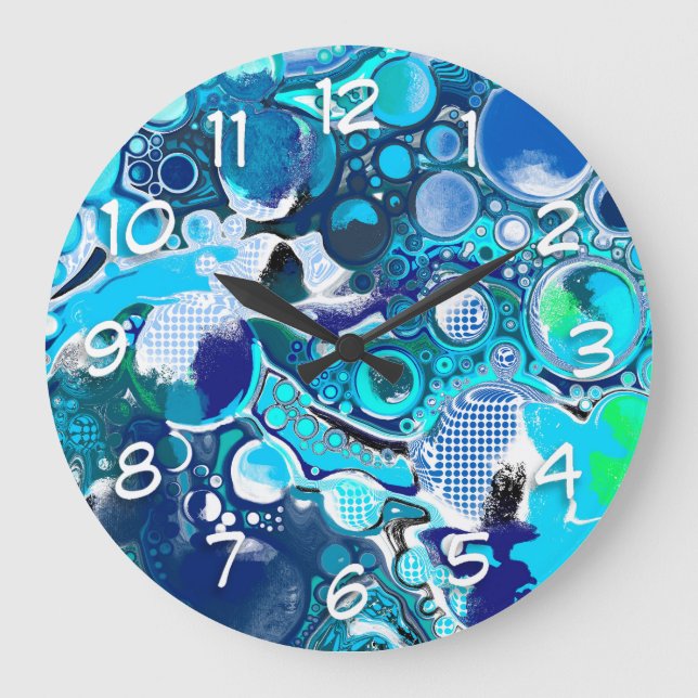 Grande Horloge Ronde Blue Sea bulles Art Abstrait (Recto)