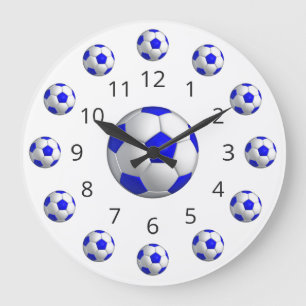 Grande Horloge Ronde Blue Soccer Ball Atom Clock with Numbers
