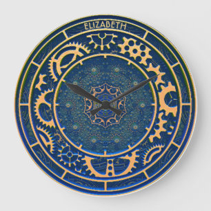 Grande Horloge Ronde Blue Steampunk Retro Vintage Rusty Art Deco Clock