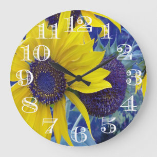 Grande Horloge Ronde Blue Sunflower Design Clock