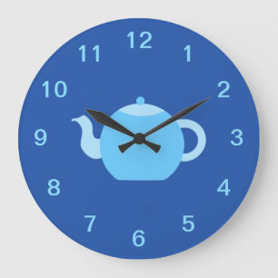 Grande Horloge Ronde Blue Teapot on Navy Background.