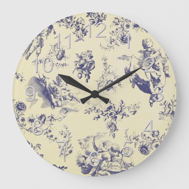 Grande Horloge Ronde Blue Toile France Pays Cherub Motif (Recto)