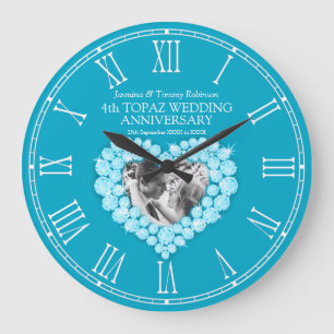 Grande Horloge Ronde Blue topaz photo heart 4th wedding anniversary