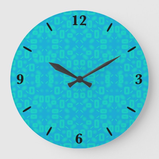 Grande Horloge Ronde Blue Turquoise Frosted Glass Motif Art Abstrait (Recto)