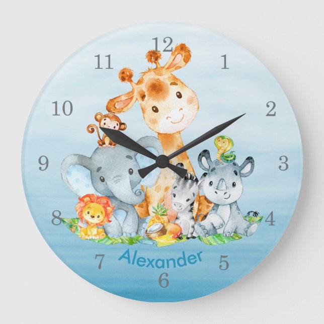Grande Horloge Ronde Blue Watercolor Cute (Recto)