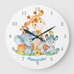 Grande Horloge Ronde Blue Watercolor Cute