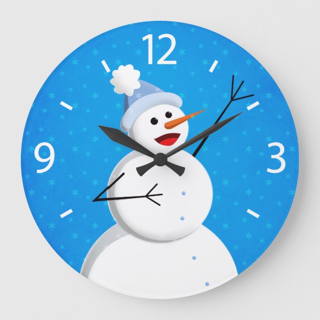 Grande Horloge Ronde Blue Winter Happy Snowman (Recto)
