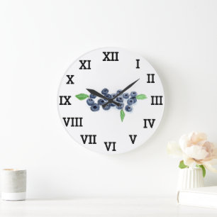 Grande Horloge Ronde Blueberry Cuisine Fruit Été Aquarelle Nourriture