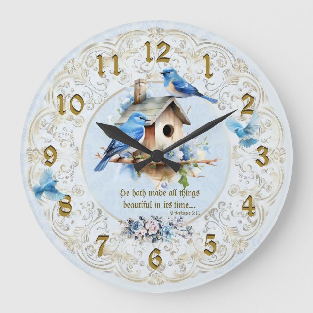Grande Horloge Ronde Bluebird Scripture Clock Birdhouse Ecclesiastes (Recto)