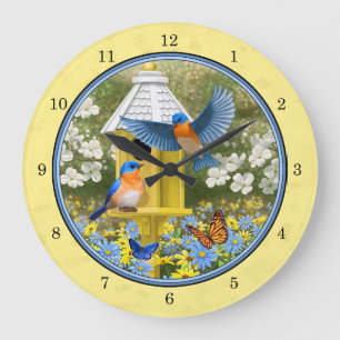 Grande Horloge Ronde Bluebirds et Rond Birhouse Jaune