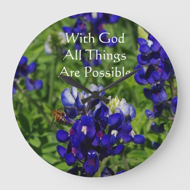 Grande Horloge Ronde Bluebonnets Avec Dieu Tout Est Possible (Recto)