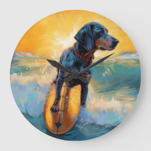 Grande Horloge Ronde Bluetick Coonhound Beach Plage Plage de surf Peint