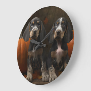 Grande Horloge Ronde Bluetick Coonhound Chiot Automne Citrouille de pla