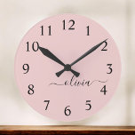 Grande Horloge Ronde Blush Dusty rose moderne Script Girl Monogramme No<br><div class="desc">Blush Dusty Pink Simple Script Monogram Clock. This makes the perfect sweet 16 birthday,  wedding,  bridal shower,  anniversary,  baby shower or bachelorette party gift for someone that loves glam luxury and chic styles.</div>