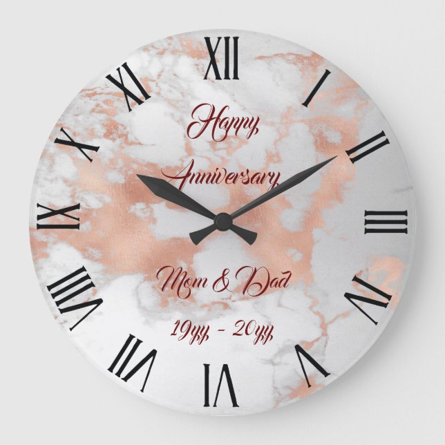Grande Horloge Ronde Blush Luxueux Paillettes Blanc Rose Marbre Personn (Recto)