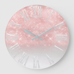 Grande Horloge Ronde Blush Rose Glitter ombre White Spark Princess