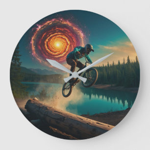 Grande Horloge Ronde BMX Rider par un lac forestier