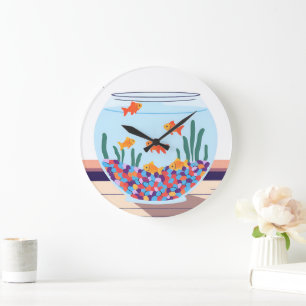 Grande Horloge Ronde Bocal à poissons