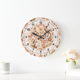 Grande Horloge Ronde Boeuf mignon cerf modèle floral