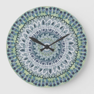 Grande Horloge Ronde Bohème Shabby Chic Mandala Dot Art Design