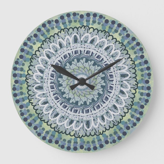 Grande Horloge Ronde Bohème Shabby Chic Mandala Dot Art Design (Recto)