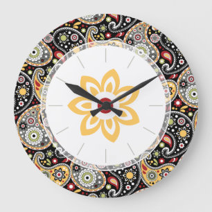 Grande Horloge Ronde Bohemian Seventies Retro Paisley Floral