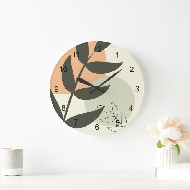 Grande Horloge Ronde Boho Abstract Leaf Wall Clock (Maison)