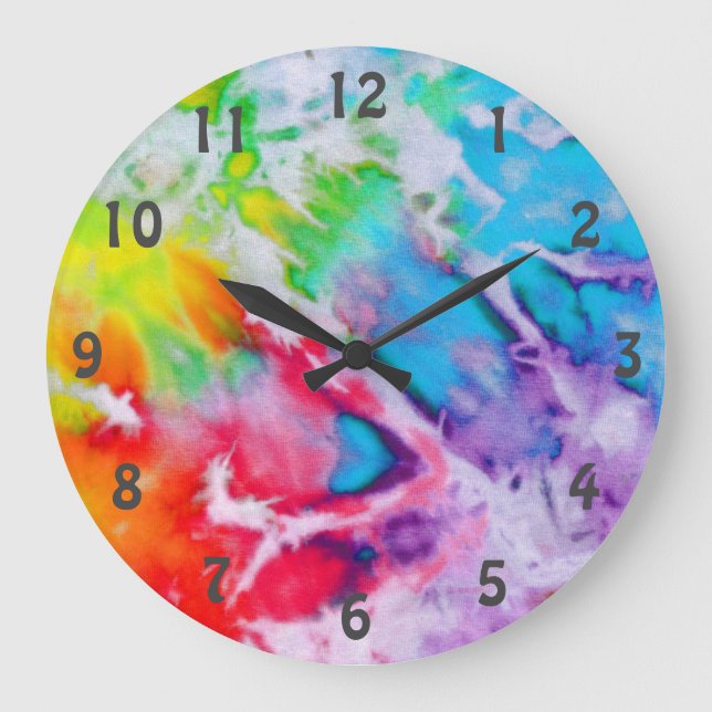 Grande Horloge Ronde Boho Arc-en-ciel Abstrait Aquarelle Batik Tie Dye  (Recto)