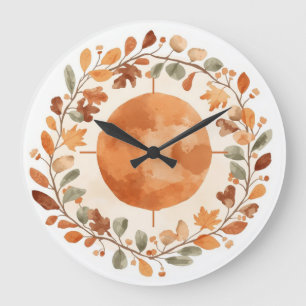 Grande Horloge Ronde Boho Autumn Moon Botanical Watercolor Wall Clock