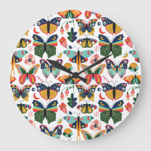 Grande Horloge Ronde Boho Butterflies : Motif en papier peint sans cout