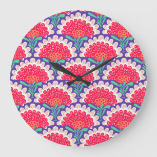 Grande Horloge Ronde Boho Chic Floral Vintage Imprimer.