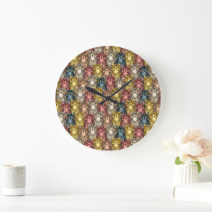 Grande Horloge Ronde Boho coloré Boodland Owl Motif