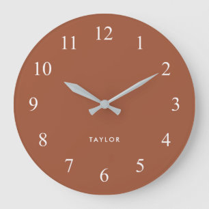 Grande Horloge Ronde Boho et Elegant Terracotta et Blanc