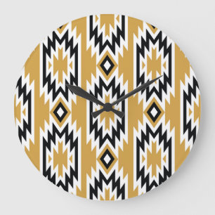 Grande Horloge Ronde Boho ethnique : motif géométrique vintage.